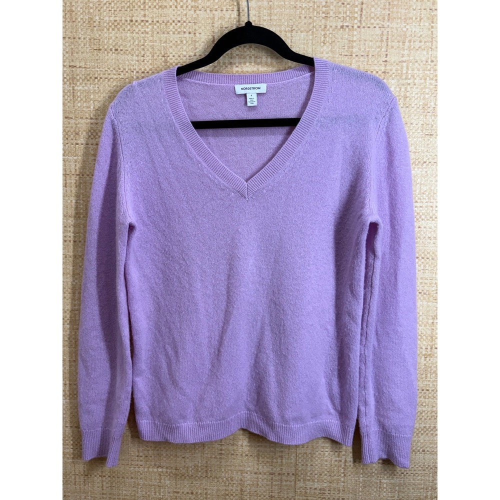 Nordstrom Women Lavender Purple 100% Cashmere V-Neck Sweater Size Small